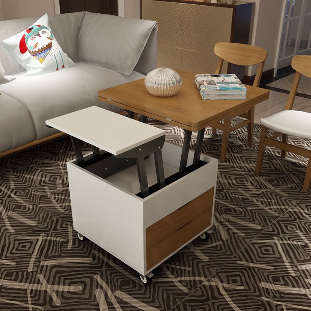 Modern Extendable Wood Coffee Table with Storage Square Coffee Table with Drawers window image