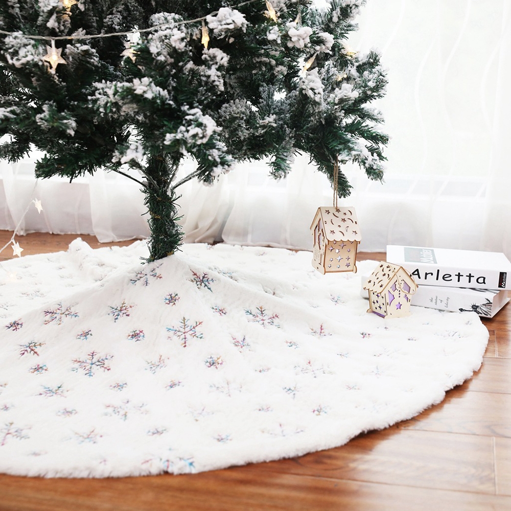 Christmas Decoration Tree Skirt Christmas Tree Foot Carpet with Silver Snowflake Sequins window image