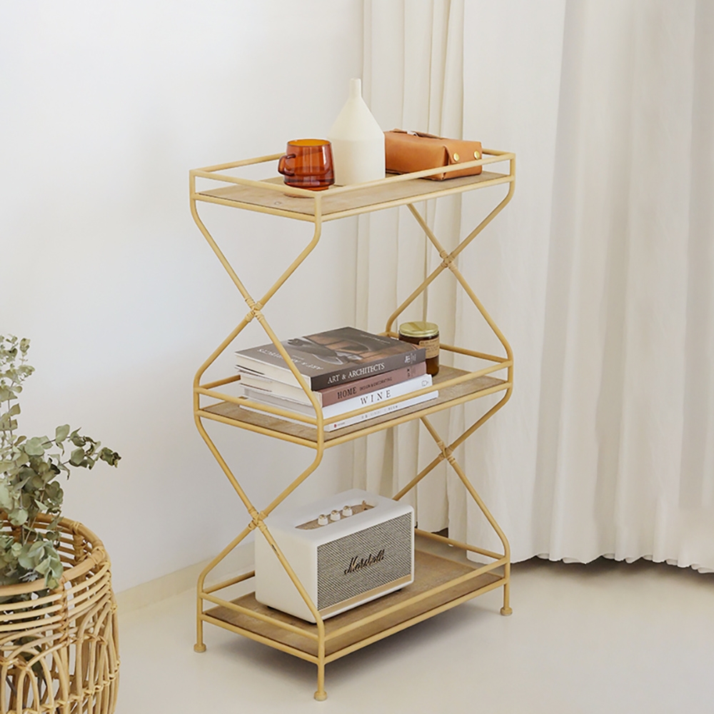 Natural Rectangular Bookshelf Modern Manufactured Wood&Metal Gold Bookcase with Shelves window image