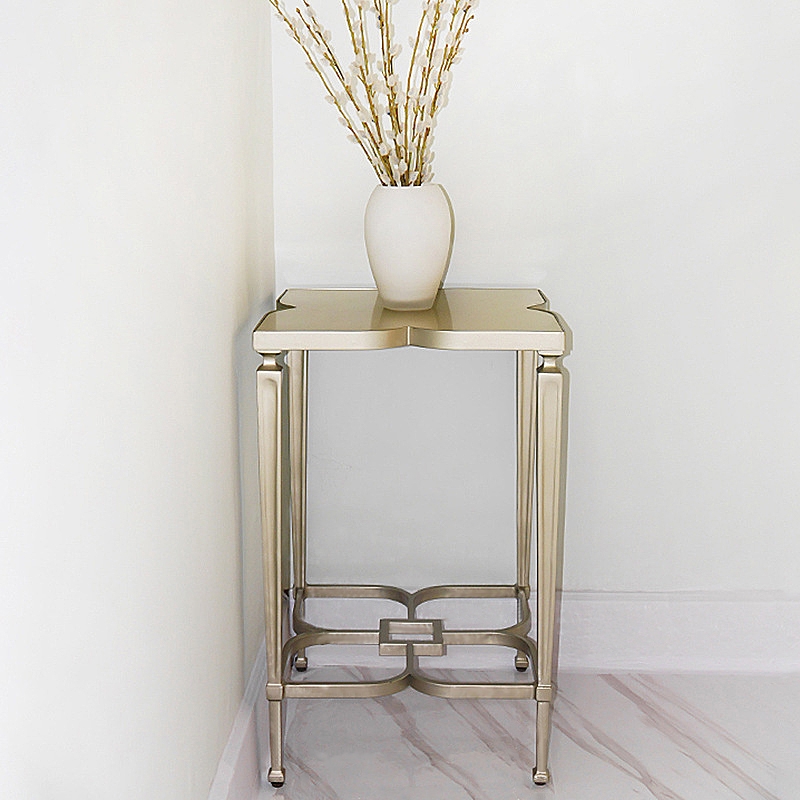 Vintage Wood and Metal Clover End Table Antique Side Table in Champagne window image