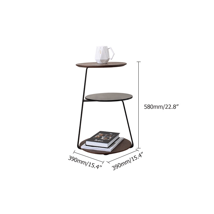 Contemporary Minimalist 3-Tier Side Table Round Walnut Side Table Tempered Glass Side Table with Shelf window image