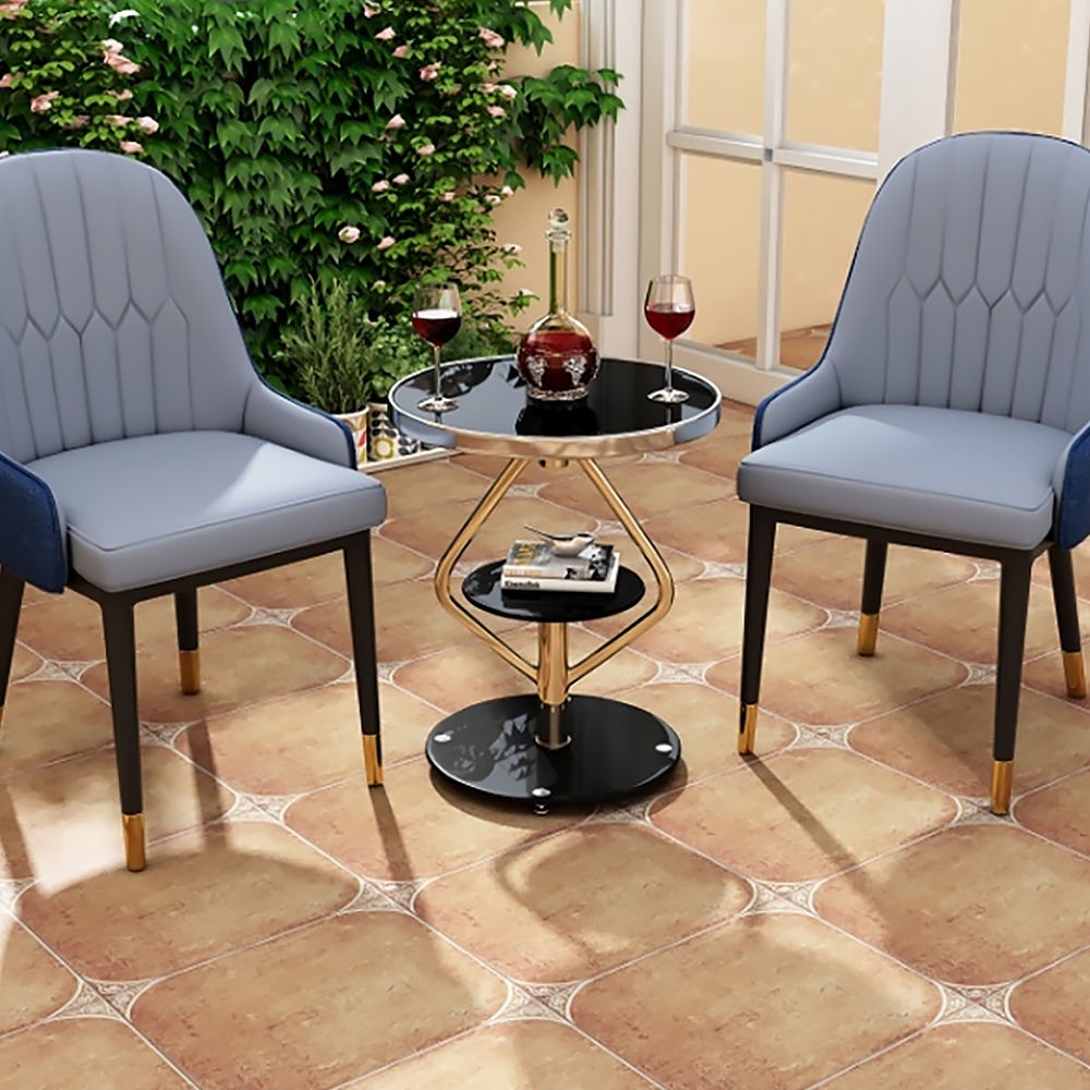 Modern Round End Table Tempered Glass Tabletop with Shelf window image