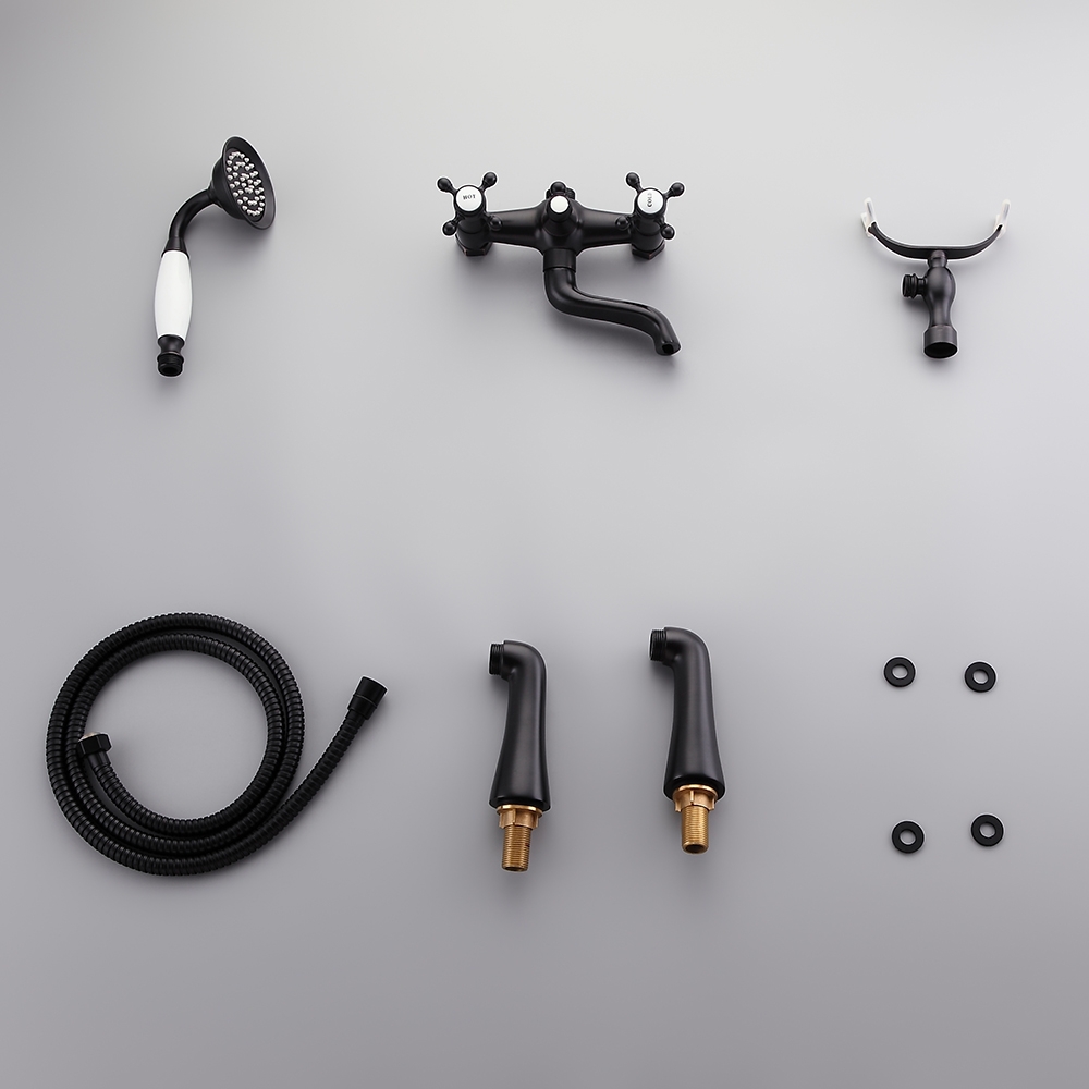 Montag Deck Mounted Waterfall Tub Filler Faucet with Hand Shower Solid Brass in Antique Black window image