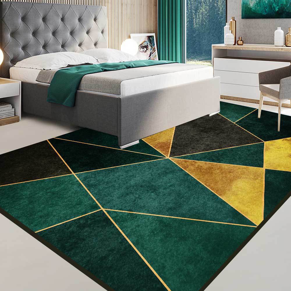 Green Black and Gold Modern Geometirc Rectangle Indoor Area Rug 3'x5' window image