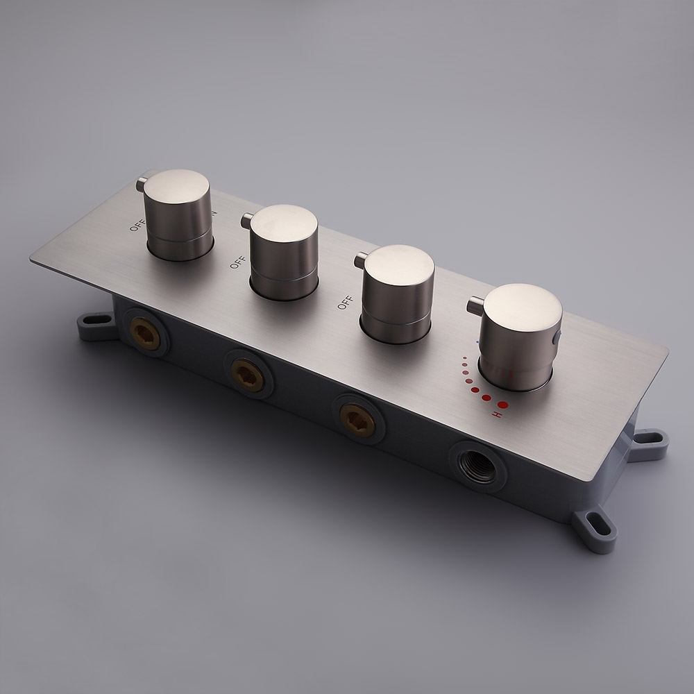 Modern Rain Thermostatic Brushed Nickel Shower Tap Flush Mount Shower System with Hand Shower & Body Jets Solid Brass window image