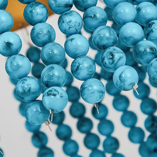 Vintage Style Blue Turquoise Bead Strands & Gold Metal 4-Light Chandelier with Candle Light window image