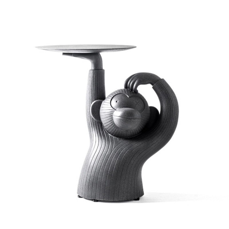 Modern Lovely 20" Side Table Gray Round End Table with Tray Monkey Side Table window image