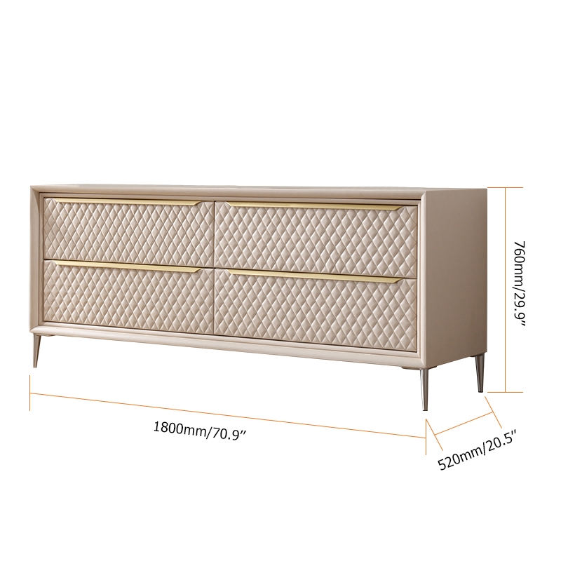 Modern Double Dresser Champagne Accent Cabinet Buffet Cabinet With Storage 4 Drawers Sideboard window image