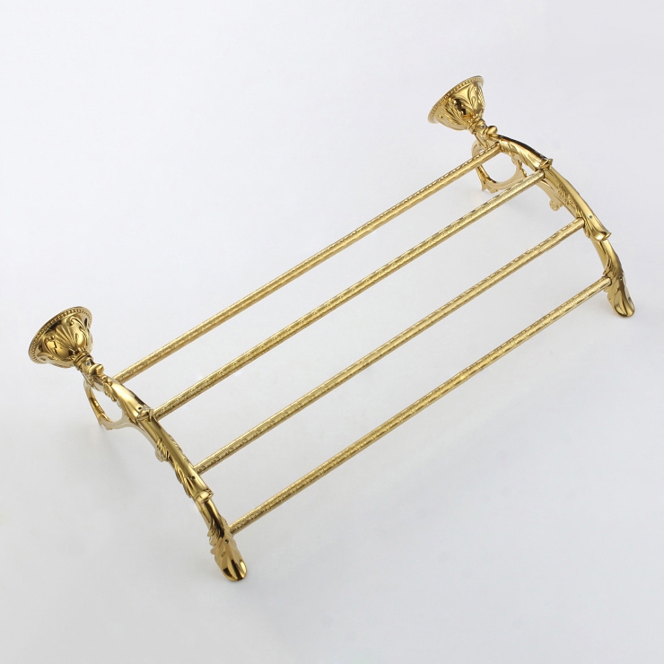Atre Royal Bathroom Solid Brass Wall Mounted Four-Rod Towel Rack Shelf for Bathroom in Gold window image
