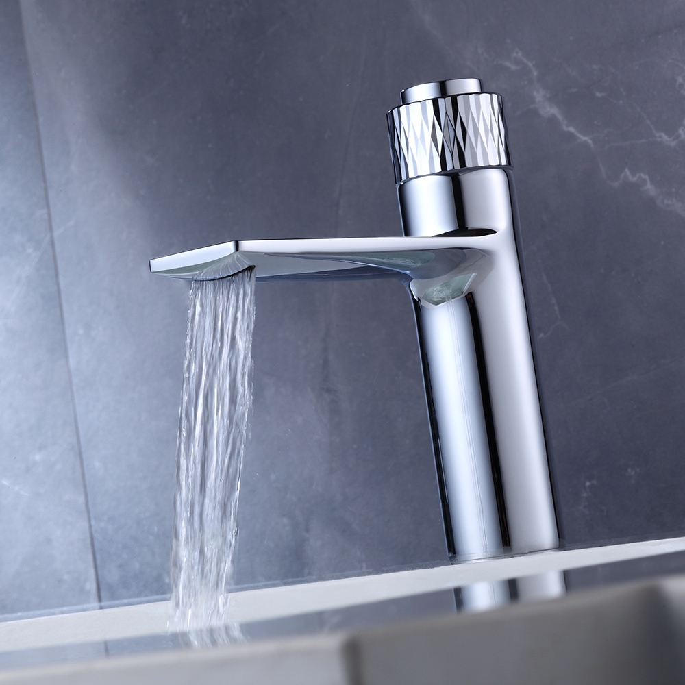 Waterfall Single Hole Bathroom Sink Faucet Solid Brass Push Button Polished Chrome window image