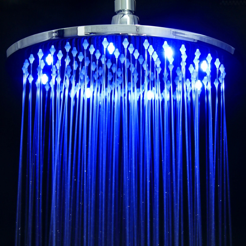 10 Inch Modern Round Brass LED Rain Showerhead in Polished Chrome Finish Solid Brass window image
