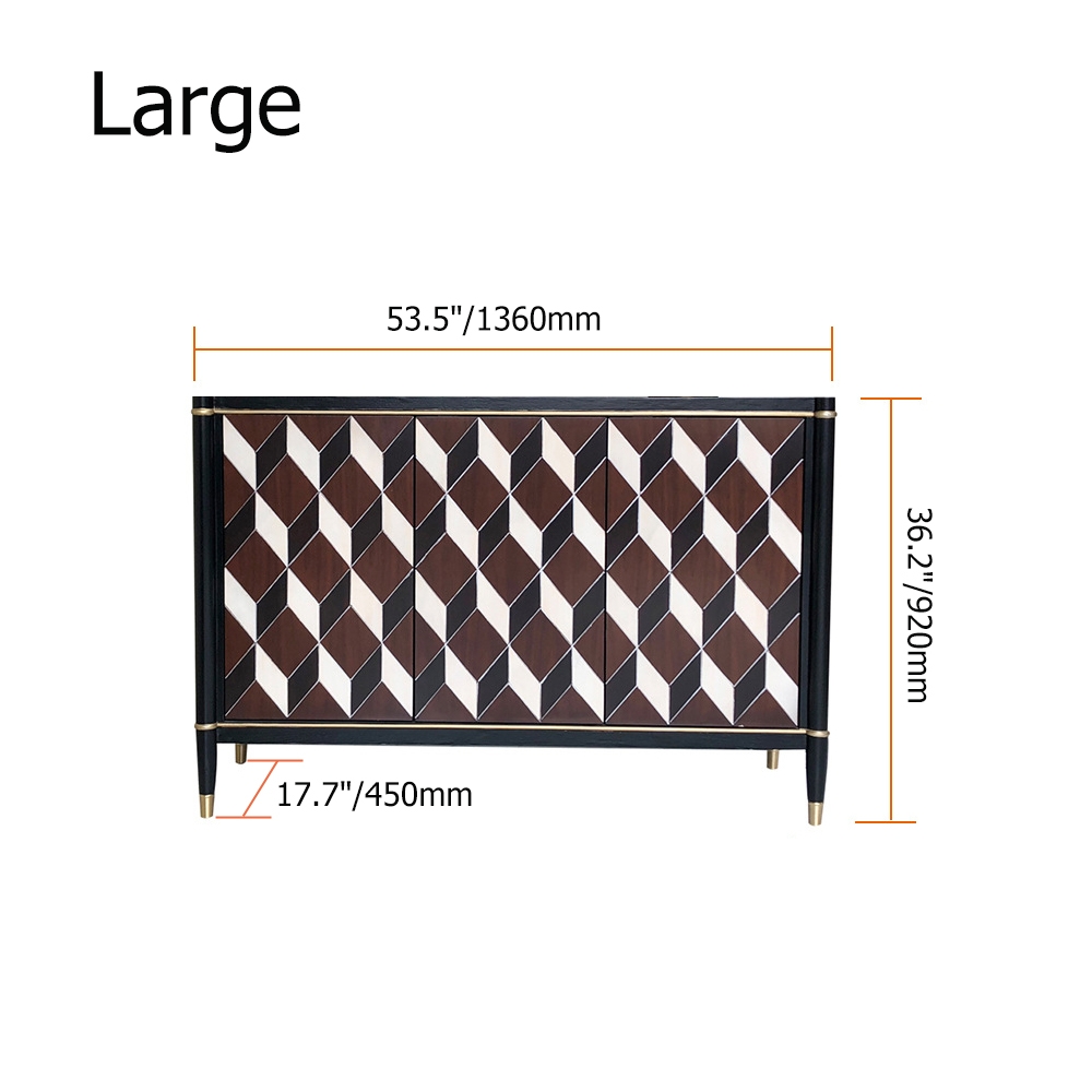 53" Nordic Black Sideboard Buffet Rectangular Cubic Patterns Surface Cabinet in Large window image