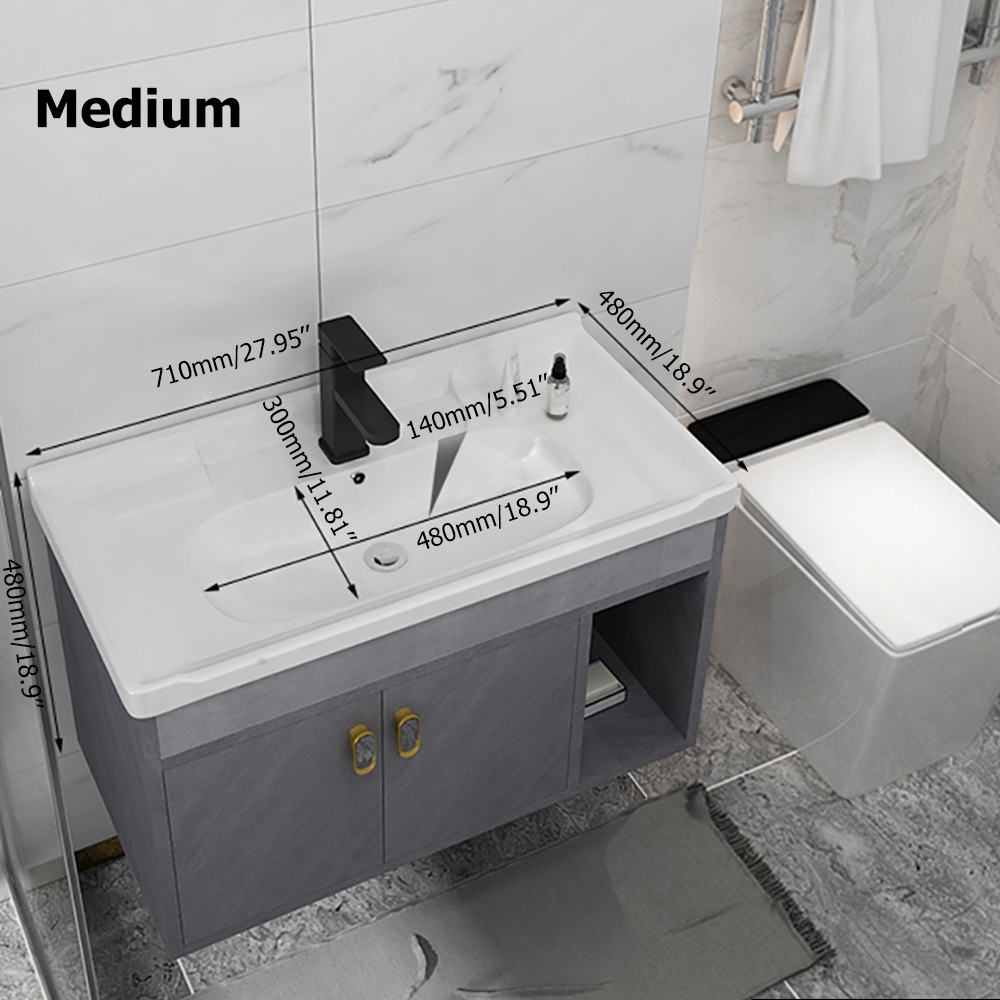 710mm Grey Floating Single Vanity with Ceramic Top Bathroom Cabinet with Door window image