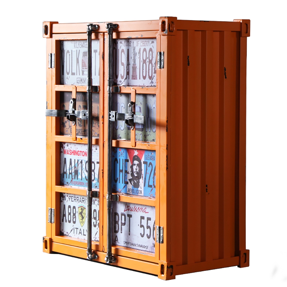Industrial Orange Shoe Cabinet 3-Shelf Retro Container Cabinet window image