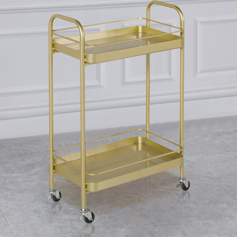 Modern 2-Tier Rolling Bar Serving Cart Metal for Kitchen in Gold window image