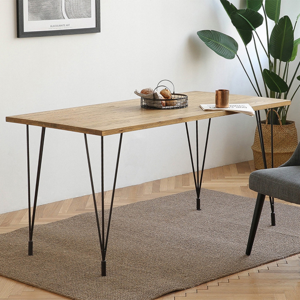 47.2" Rustic Rectangular Writing Desk Pine Wood Metal Legs Office Desk window image