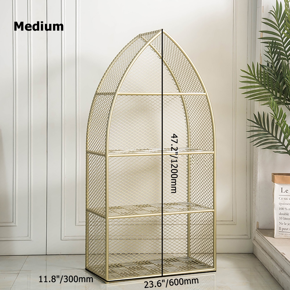 Contemporary Metal Mesh 3-Tier Etagere Bookshelf in Gold window image