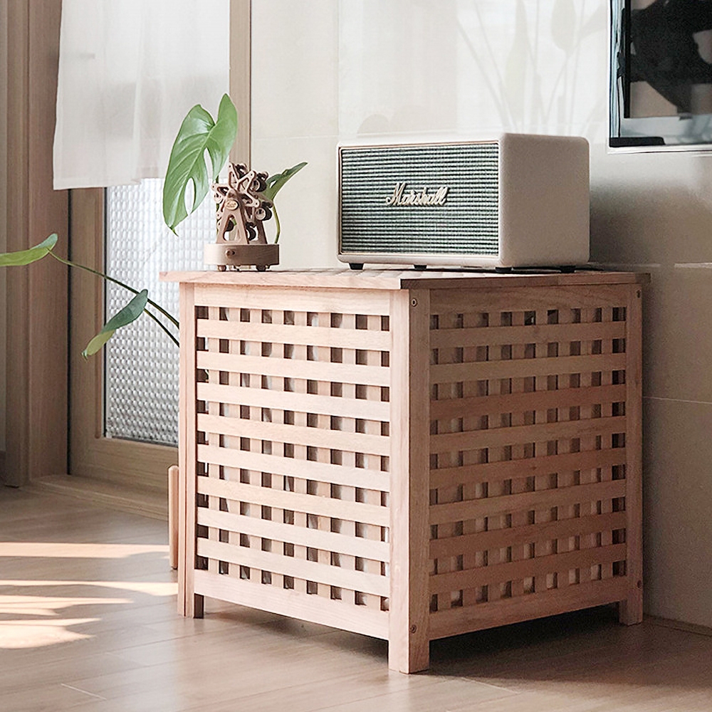 Modern Nightstand Grid Nightstand 1 Door Accent Cabinet Wood Bedside Table window image