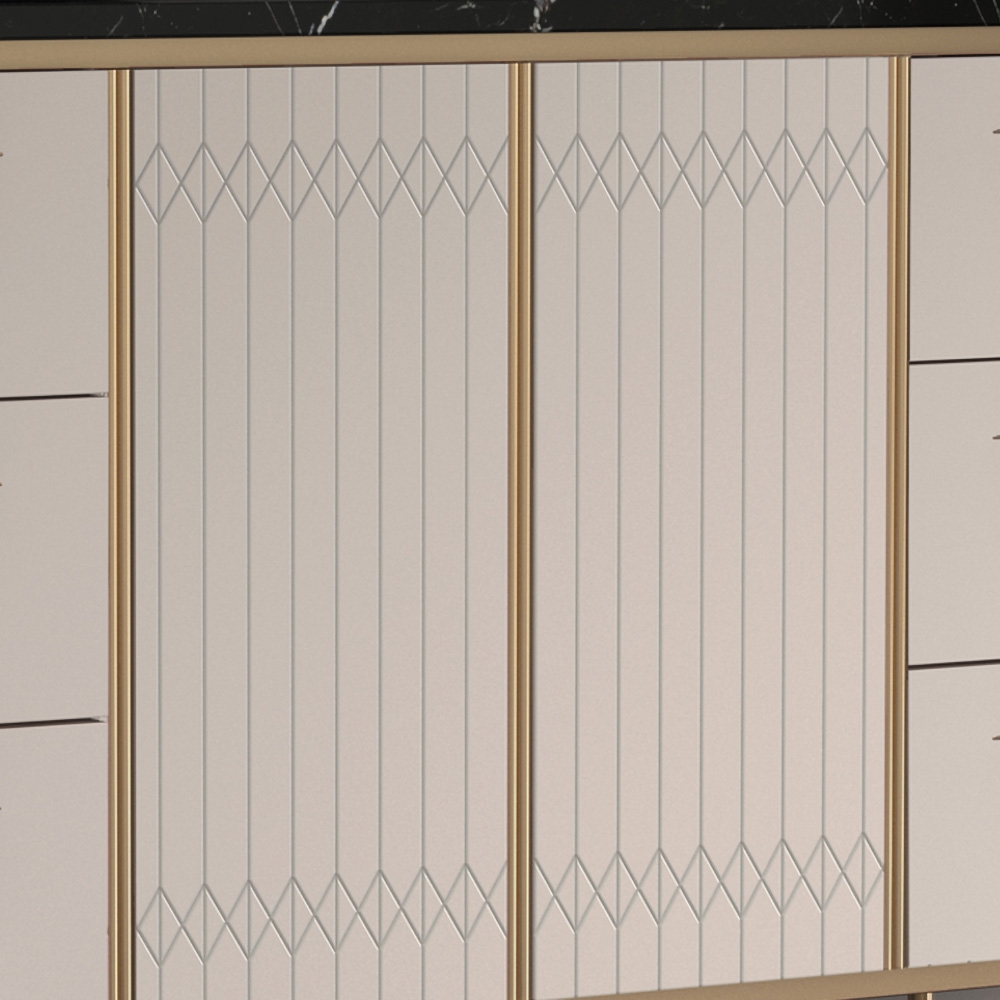 63" White Sideboard Buffet Faux Marble Top Kitchen Cabinet with Doors Adjustable Shelves Drawers window image