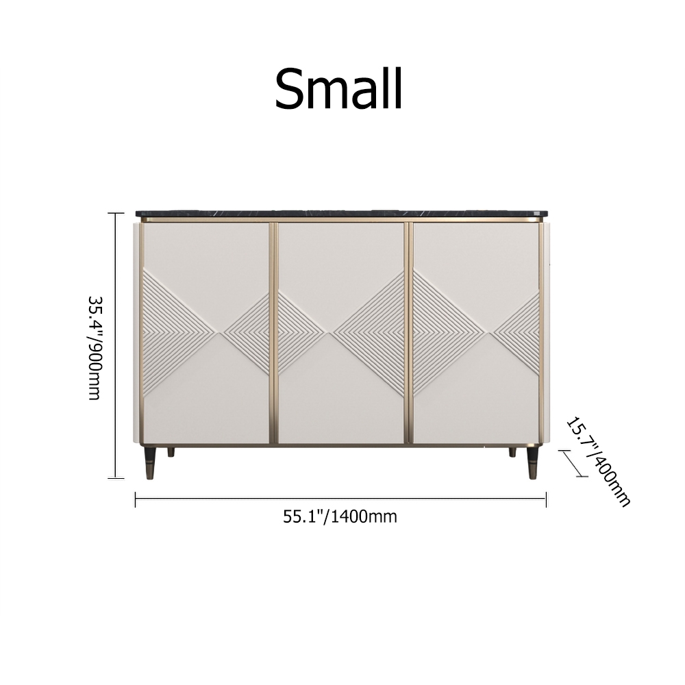 63" White Sideboard Buffet Black Faux Marble Top with Doors & Shelves Gold Finish in Large window image