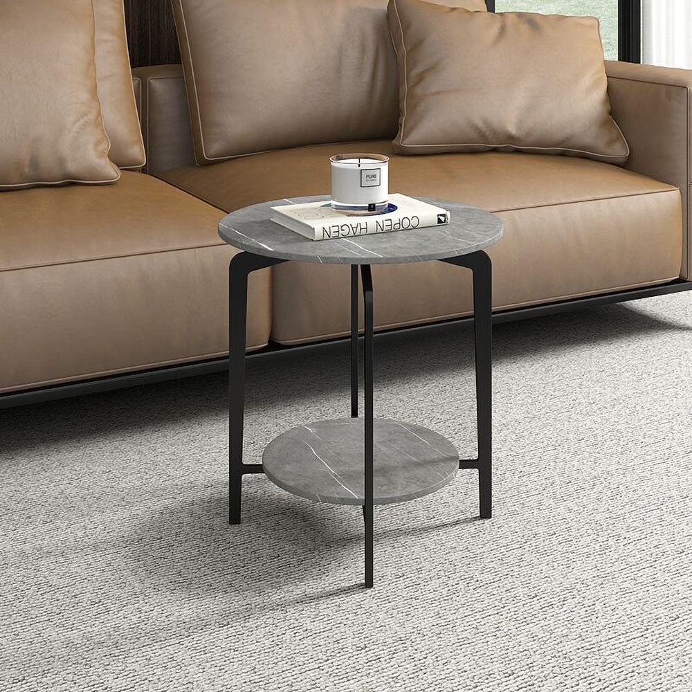 Round 2-Tiered End Table with Storage Sintered Stone Top Side Table window image