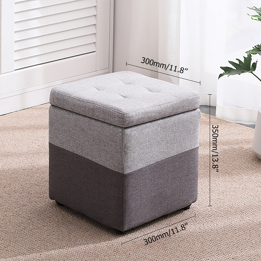 Deep Grey & Light Grey Pouf Ottoman Upholstered Ottoman Footrest with Hidden Storage window image