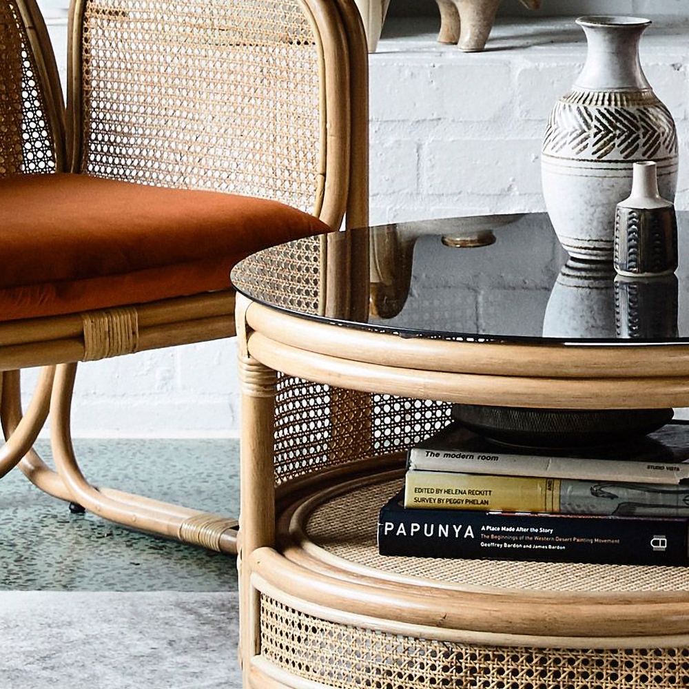Rustic Coffee Table 2-Tiered with Storage with Tempered Glass Top window image