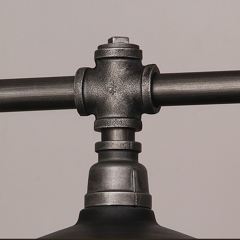 Enoch Industrial Loft Metal Water Pipe Cone Shade 3-Light Linear Island Pedant Light with Wire Cage in Gray window image