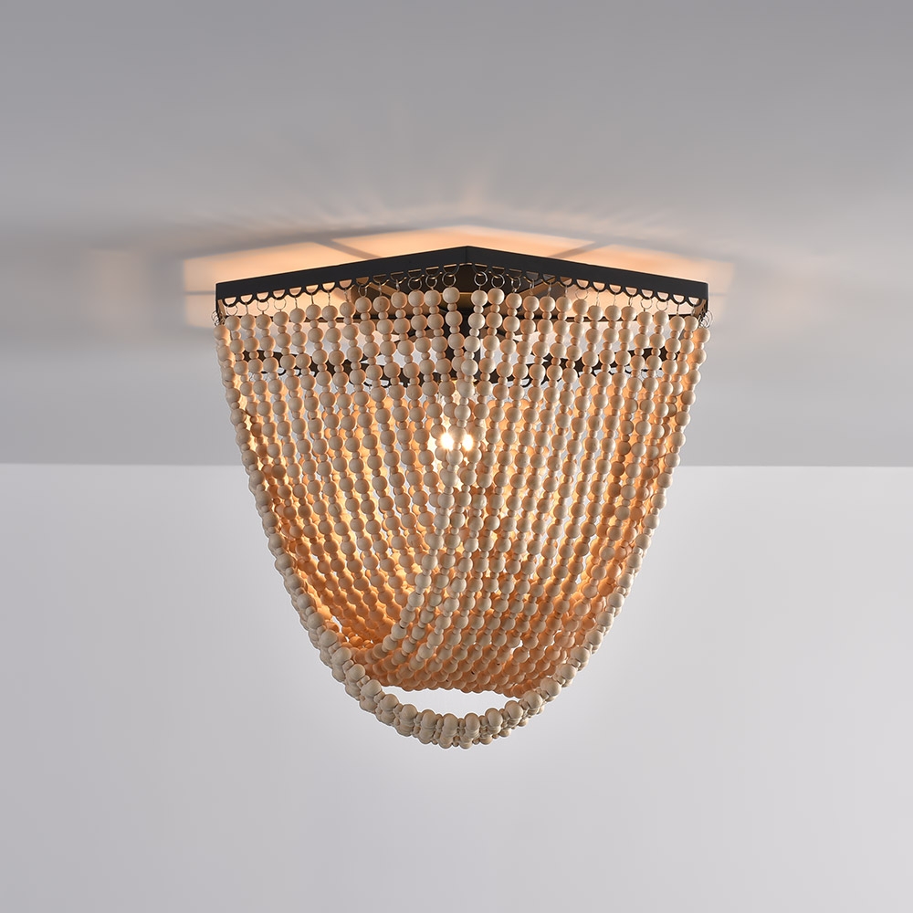 Dowa Farmhouse Cottage Plafonnier en bois avec cadre en métal 1 lumière Noir image de fenêtre