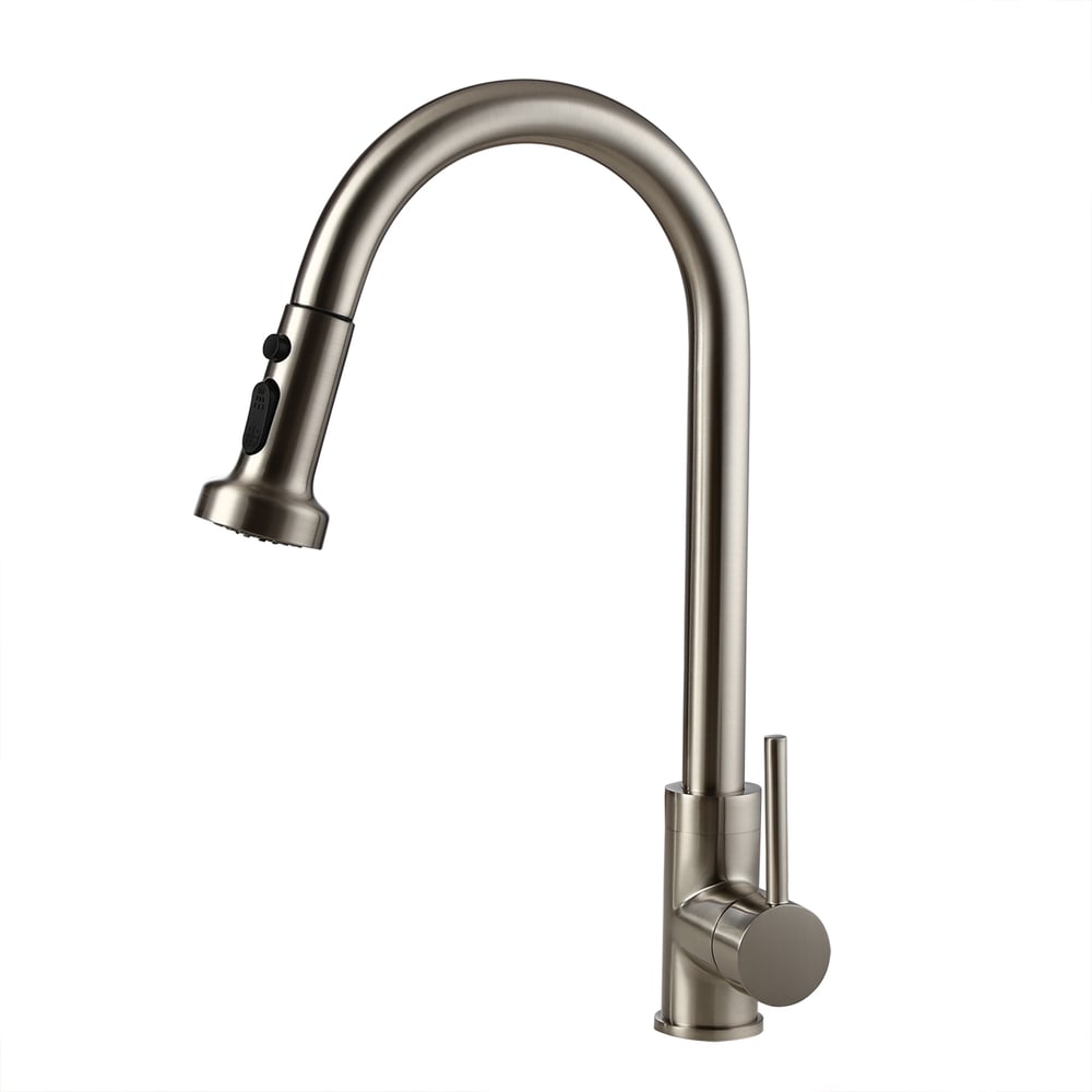 Commercial 3-Function Pull Down Spray Swivel Sprayhead Kitchen Sink Faucet with Deck Plate Brushed Nickel Brass window image