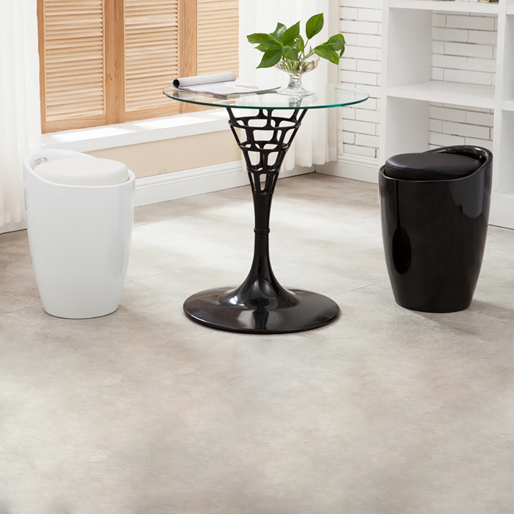 White Multi-functional ABS Storage Ottoman Leather Upholstered Stool Footrest window image