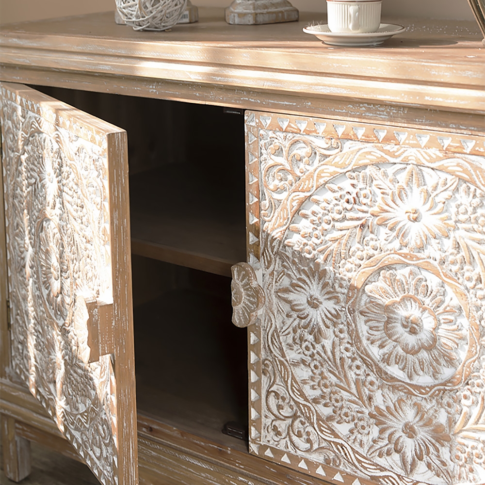 Farmhouse Wood Sideboard Console Cabinet with Storage 2 Door window image