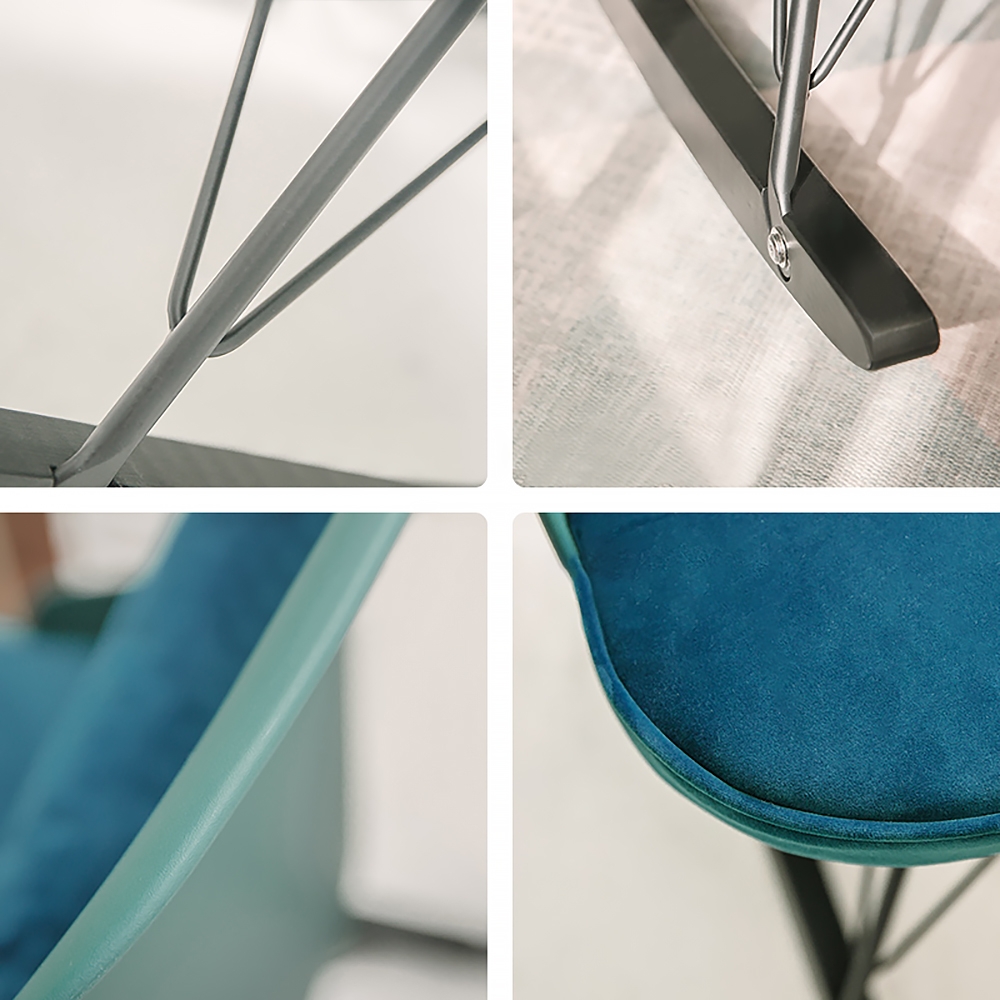 Modern Rocking Chair with Cushion Velvet Upholstered Rocking Chair Blue Armchair