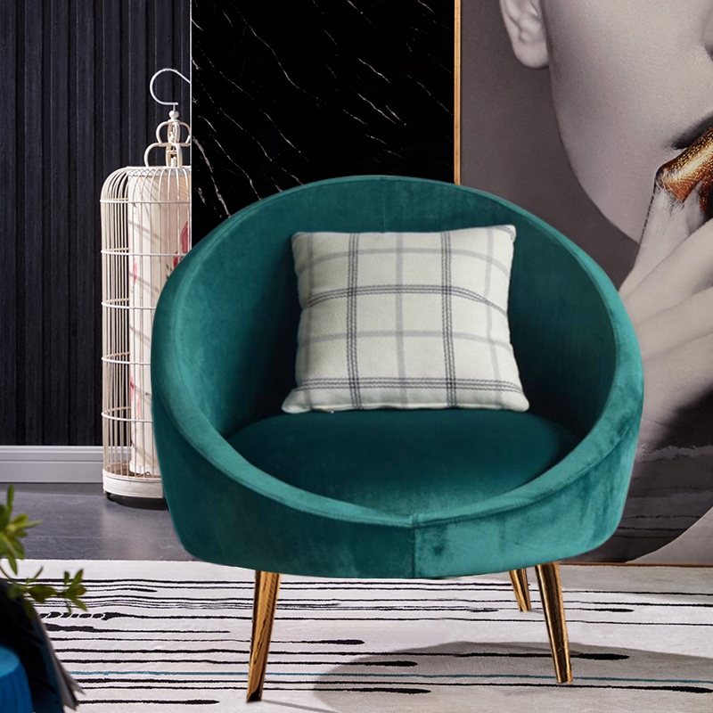 Mid Century Modern Green Velvet Upholstered Armchair Barrel Chair window image