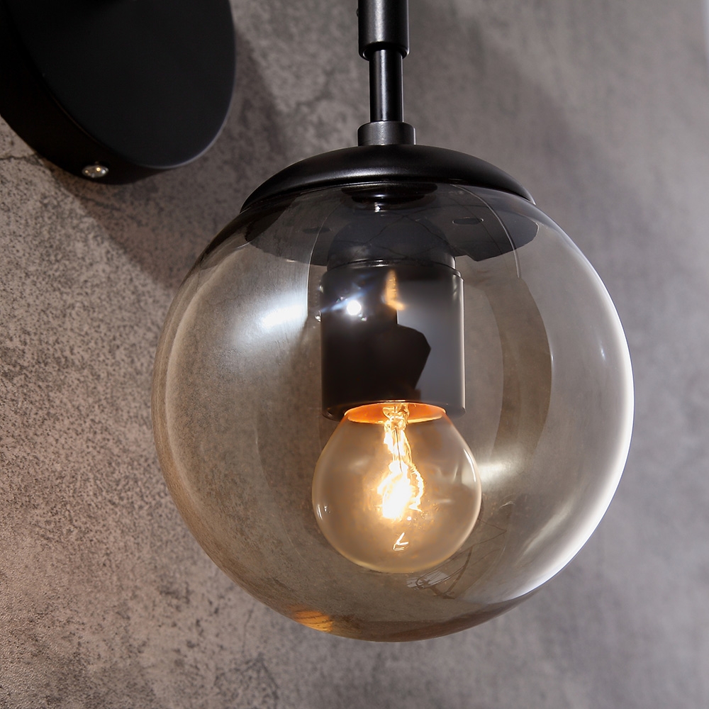 Adory Retro 2-Light Tea Glass Globe Shade Black Metal Base Indoor Sconce Wall Lamp window image