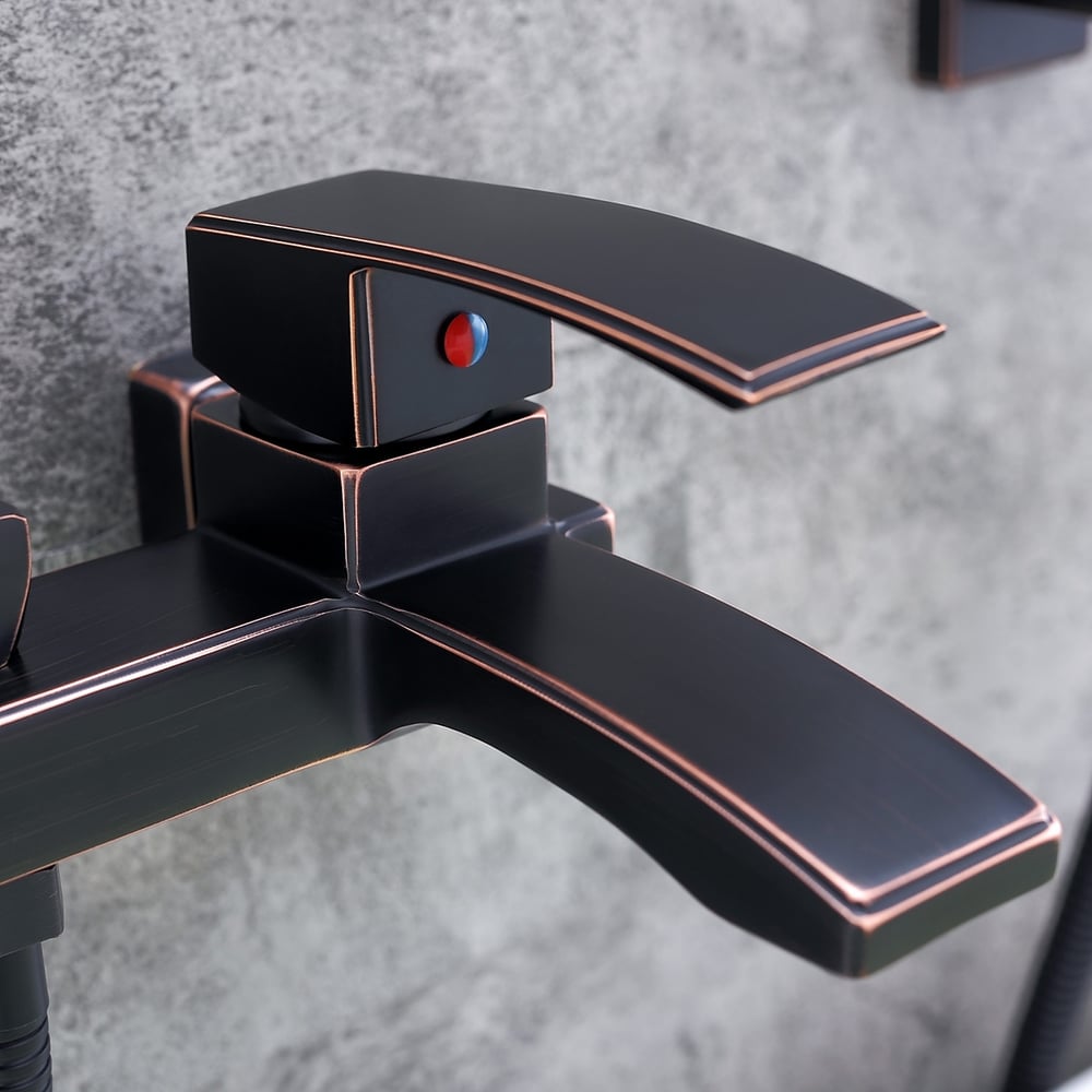 Modern 1-Handle Antique Black Wall-Mount Tub Filler Faucet with Flexible Hand Shower Solid Brass window image