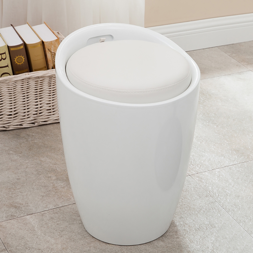 White Multi-functional ABS Storage Ottoman Leather Upholstered Stool Footrest window image