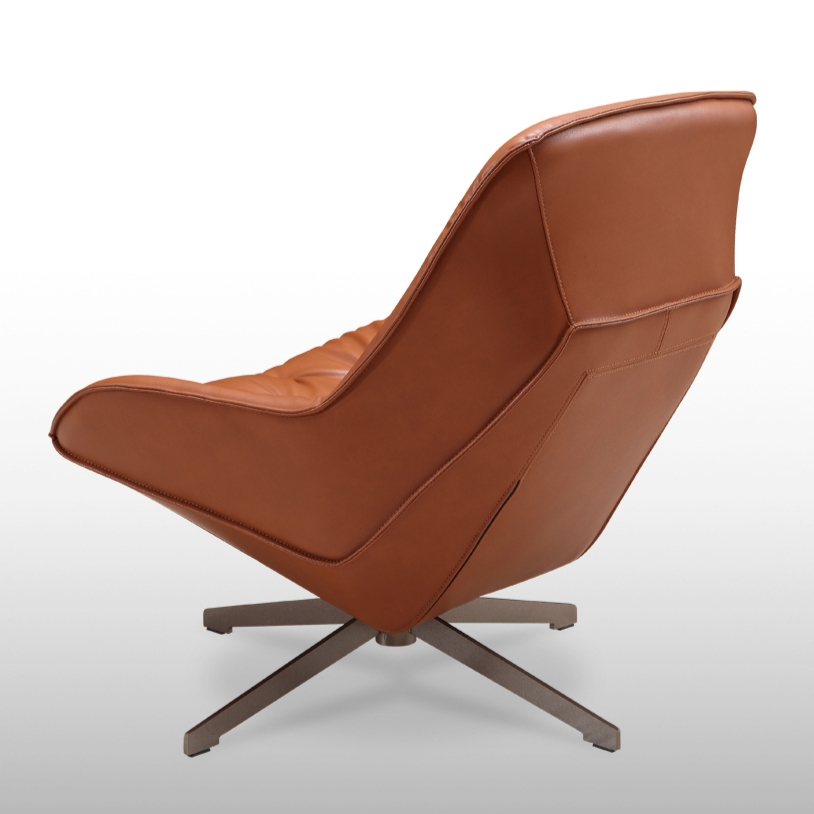 Swivel Wingback Chair Swivel Armchair Tufted Chair Orange Faux Leather Accent Chair Metal Frame window image