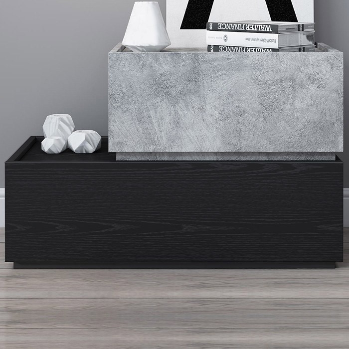 Modern 2-Drawer Nightstand in Overlapped Design Bedside Table in Black & Gray window image