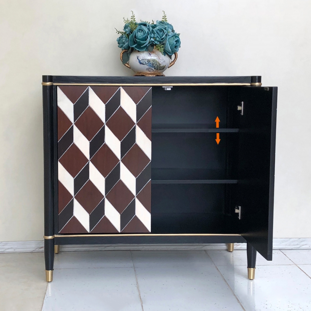 53" Nordic Black Sideboard Buffet Rectangular Cubic Patterns Surface Cabinet in Large window image