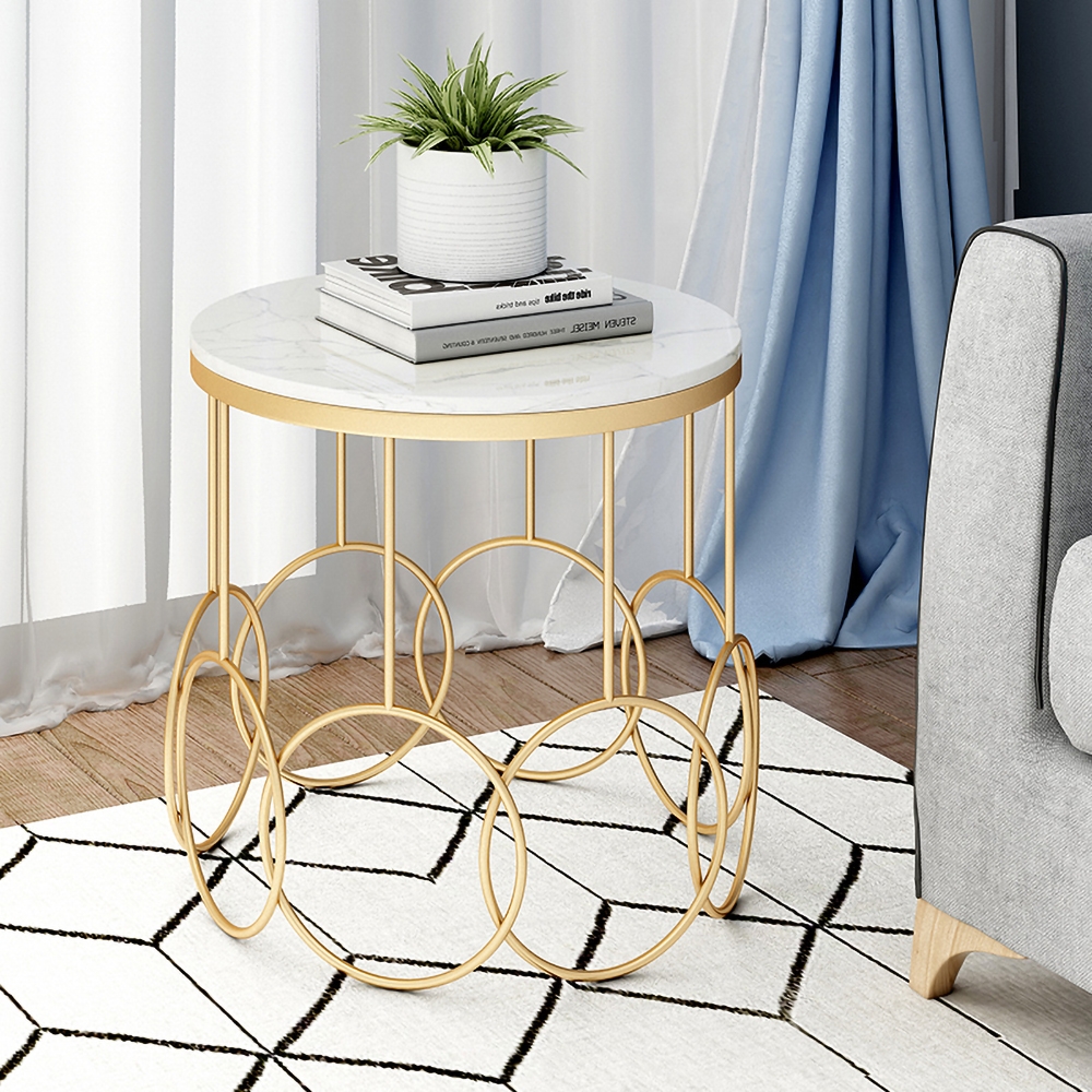 Gold Round Side Table Modern Marble Top End Table Metal window image
