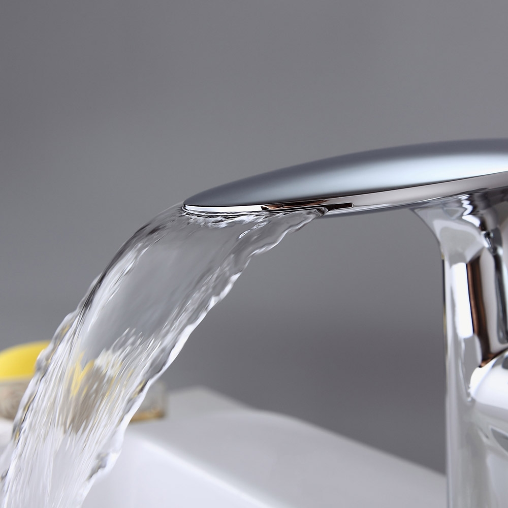 Pene Stylish Single Handle Polished Chrome Waterfall Bathroom Basin Tap Solid Brass window image