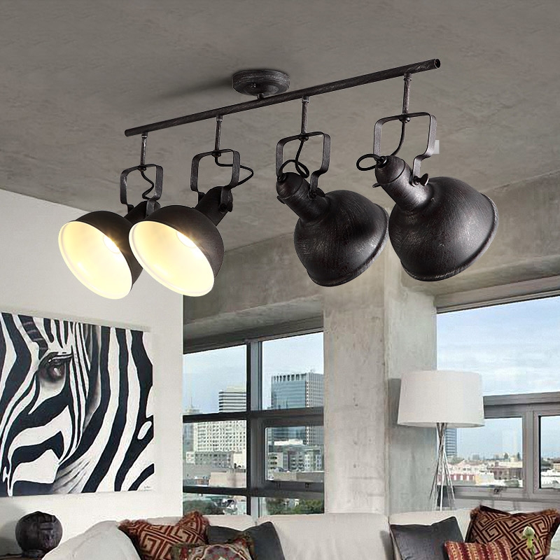 Hassen Loft Adjustable Light Head Spotlight Metal Dome Shade 4-Light Semi Flush Mount Ceiling Light in Brushed Black window image