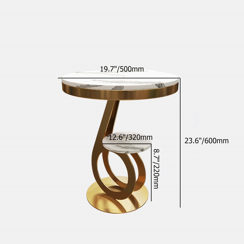 Gold 2-Tiered Round Side Table with Storage Marble Top End Table window image