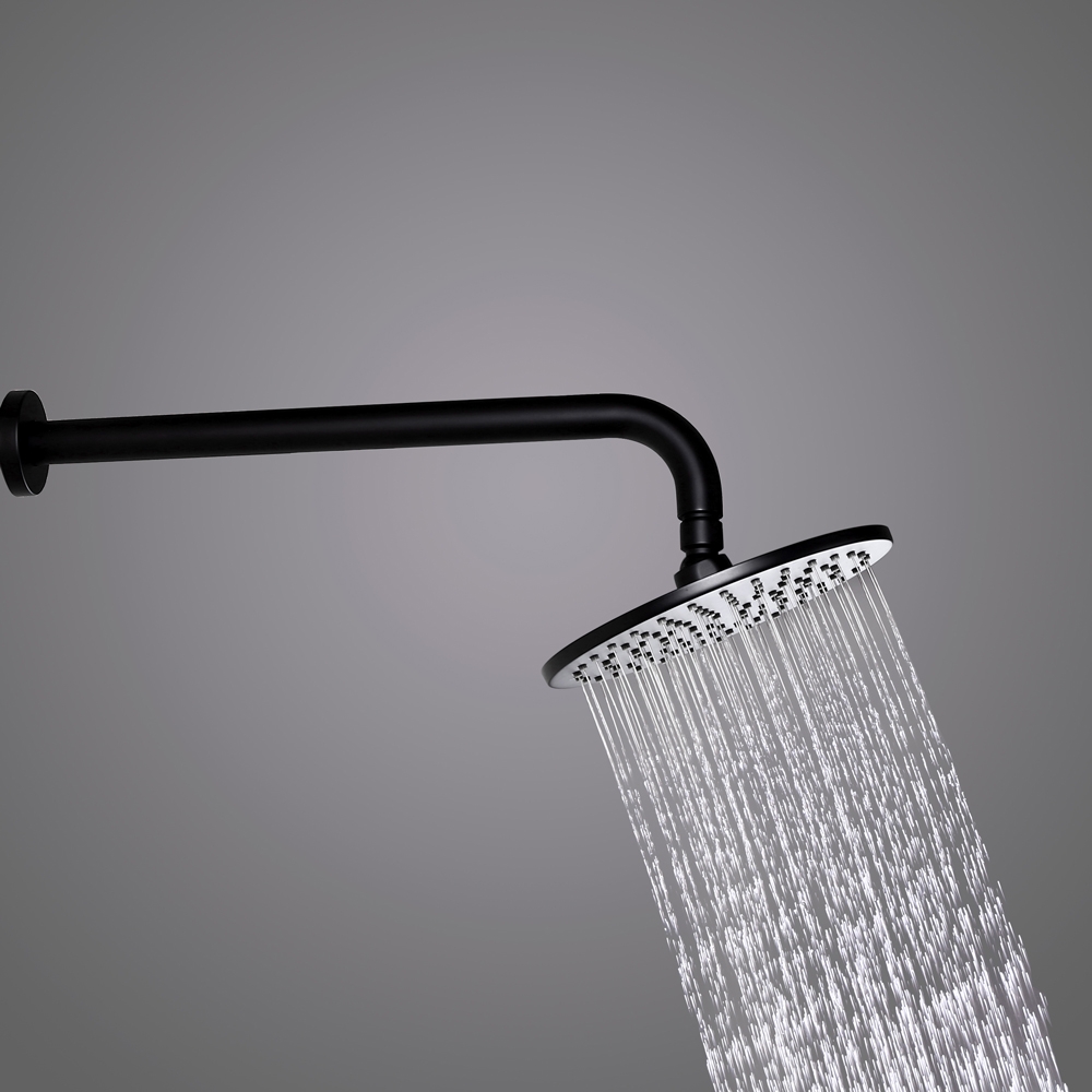 Modern Thermostatic 8 Inches Solid Brass Wall Mount Round Rainfall Shower and Slide Handheld Shower Set in Black Finish window image