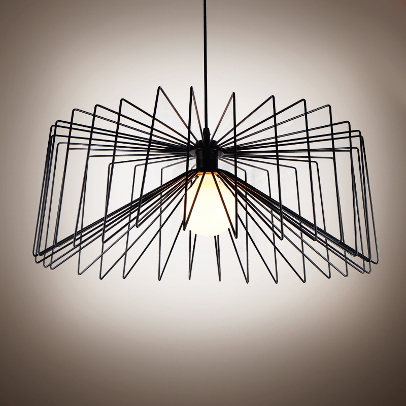 Industrial Loft Single-Light Open Black Metal Frame Intricate Pendant ...