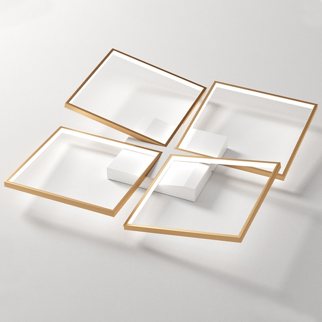 Modern Square LED Flush Mount Ceiling Light in Gold & White window image
