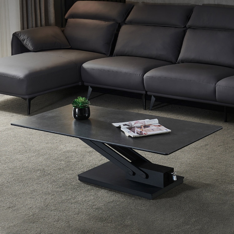 Gray Rectangular Adjustable Height Coffee Table & Dining Table Sintered Stone window image