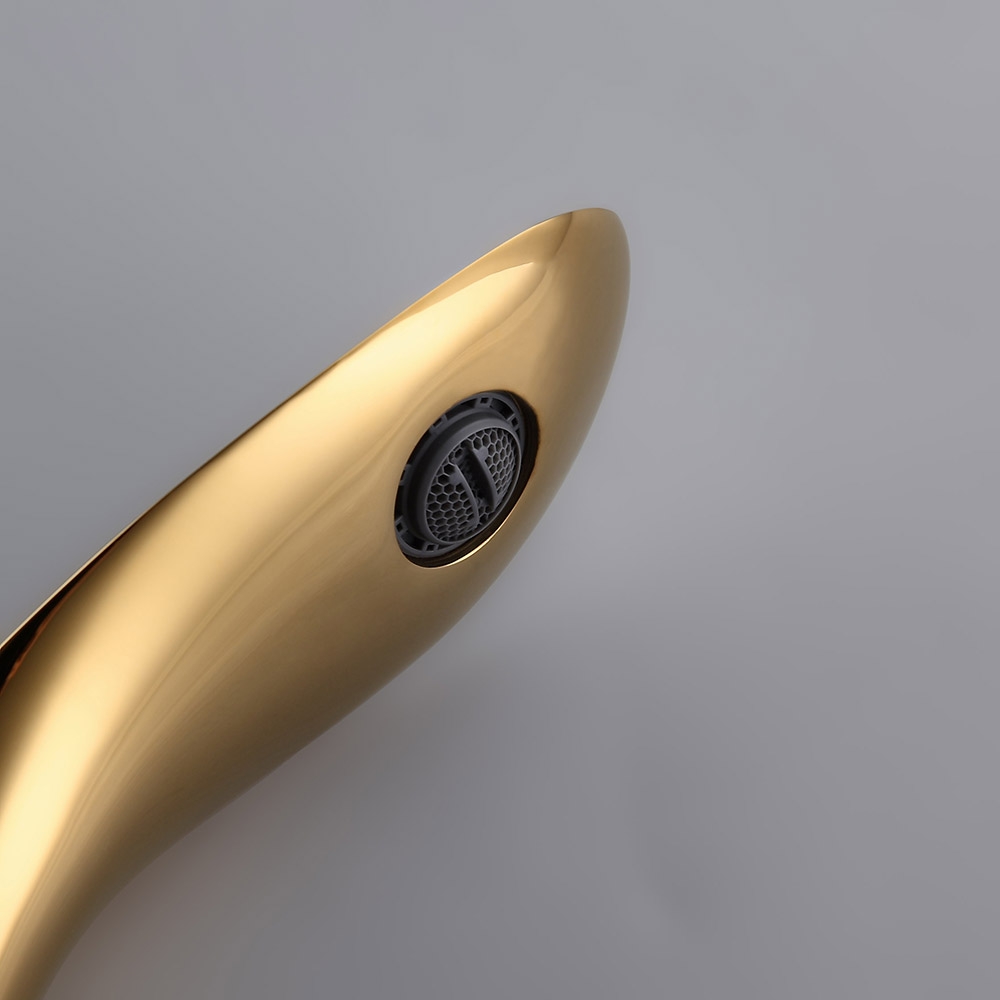 Zime Modern Aerated Spout Widespread Sink Faucet Double Handles in Gold Solid Brass window image