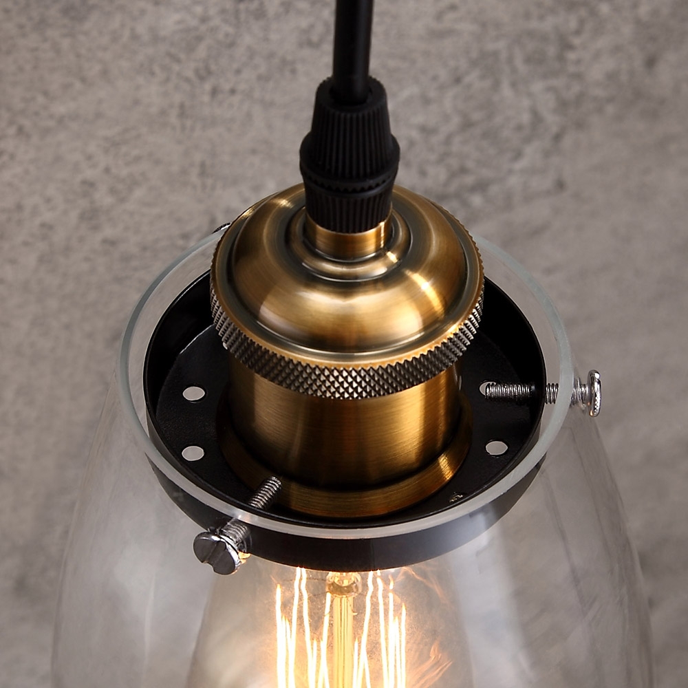 Teardrop Shaped Clear Glass Shade Single-Light Indoor Wall Lamp with Black Back Plate